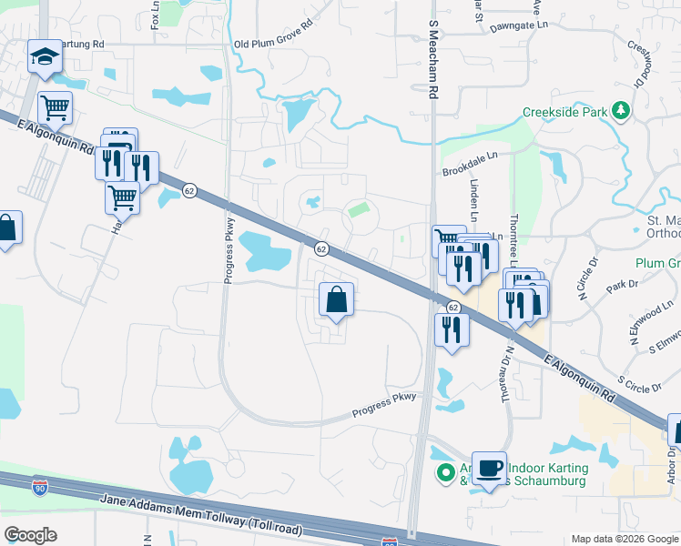 map of restaurants, bars, coffee shops, grocery stores, and more near 1246 Quadrant Lane in Schaumburg