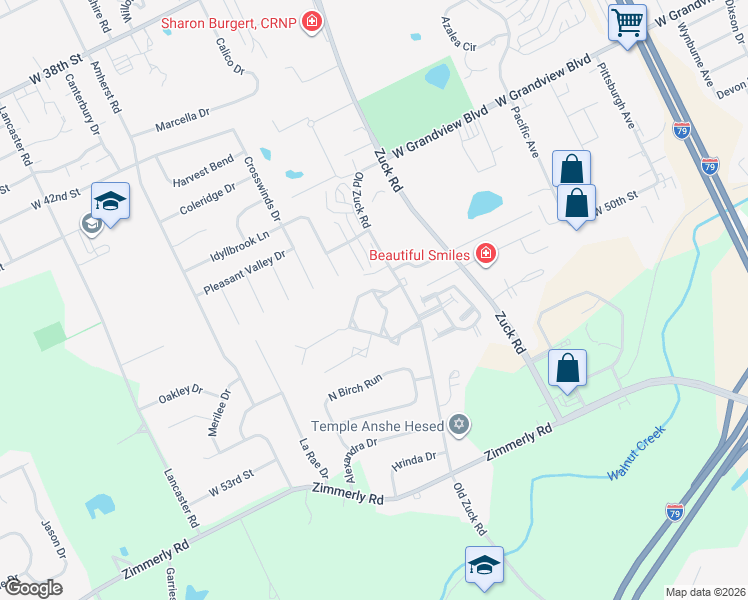 map of restaurants, bars, coffee shops, grocery stores, and more near 5010 Catawba Drive in Erie