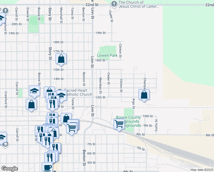 map of restaurants, bars, coffee shops, grocery stores, and more near 1421 13th Street in Boone