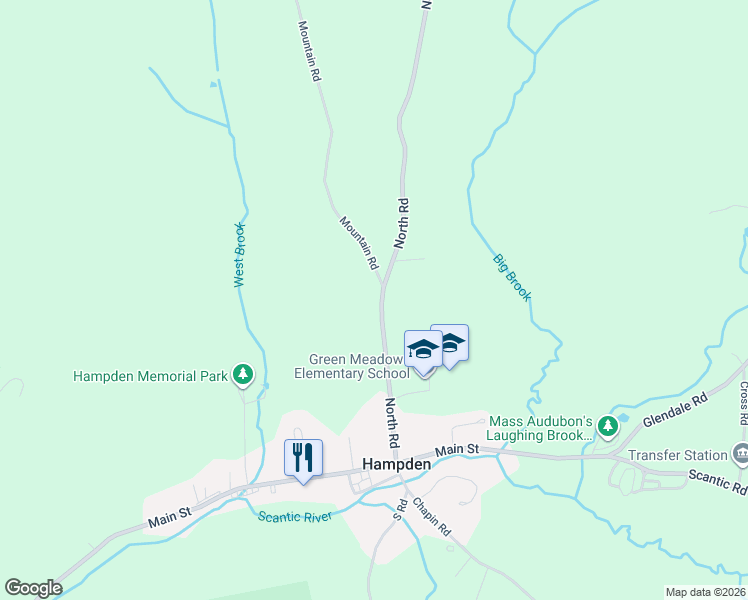 map of restaurants, bars, coffee shops, grocery stores, and more near 69 North Road in Hampden