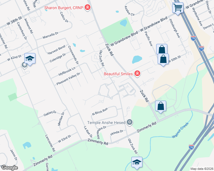 map of restaurants, bars, coffee shops, grocery stores, and more near 5010 Catawba Drive in Erie