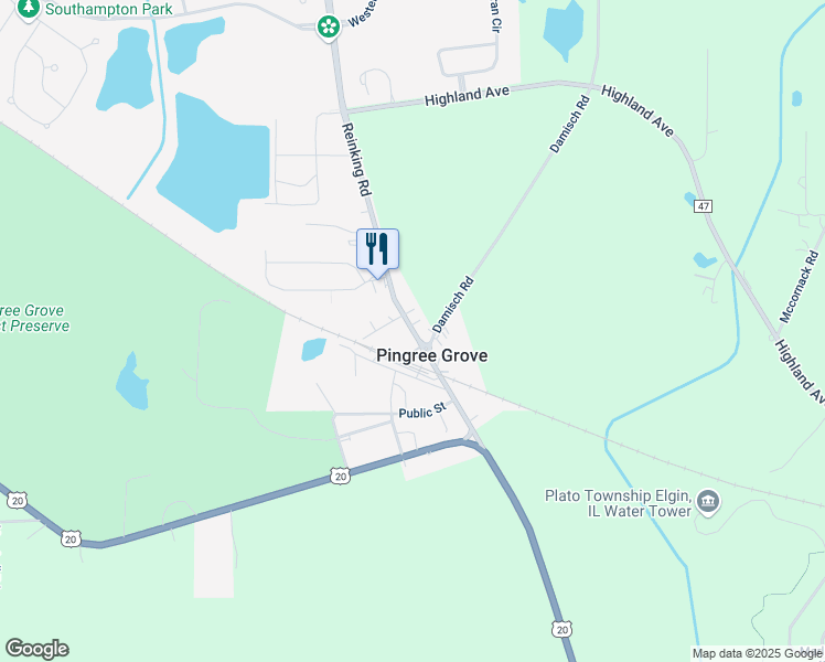 map of restaurants, bars, coffee shops, grocery stores, and more near 14N152 Reinking Road in Pingree Grove