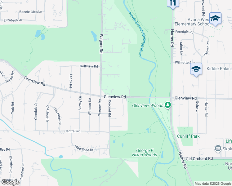 map of restaurants, bars, coffee shops, grocery stores, and more near in Glenview