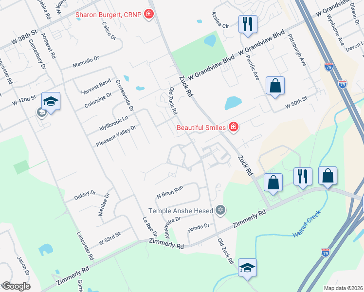 map of restaurants, bars, coffee shops, grocery stores, and more near 5010 Catawba Drive in Erie