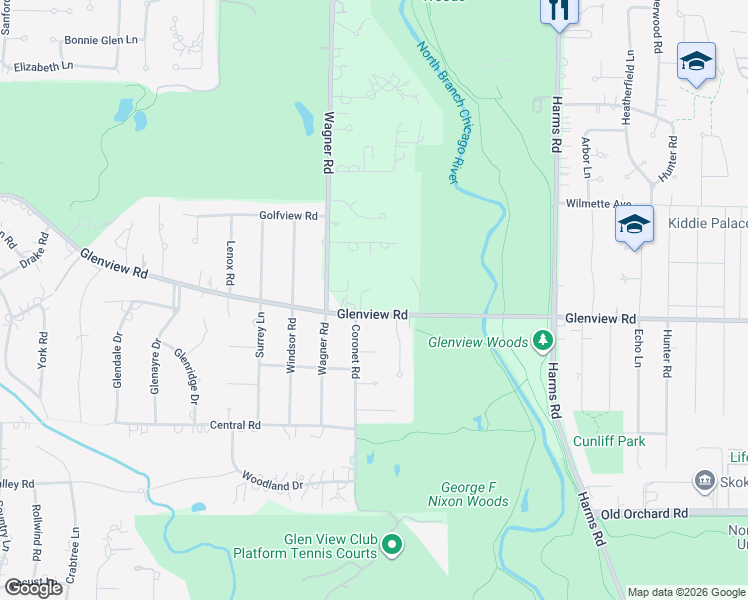 map of restaurants, bars, coffee shops, grocery stores, and more near in Glenview