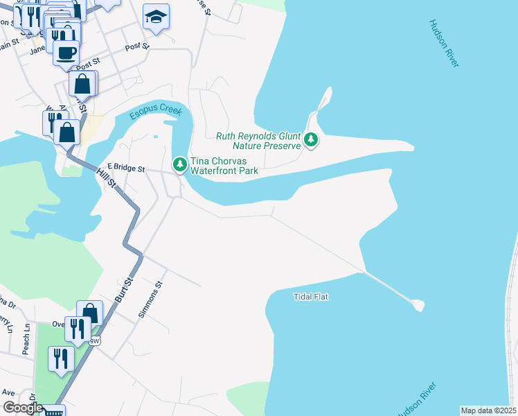 map of restaurants, bars, coffee shops, grocery stores, and more near 22 Ferry St in Saugerties