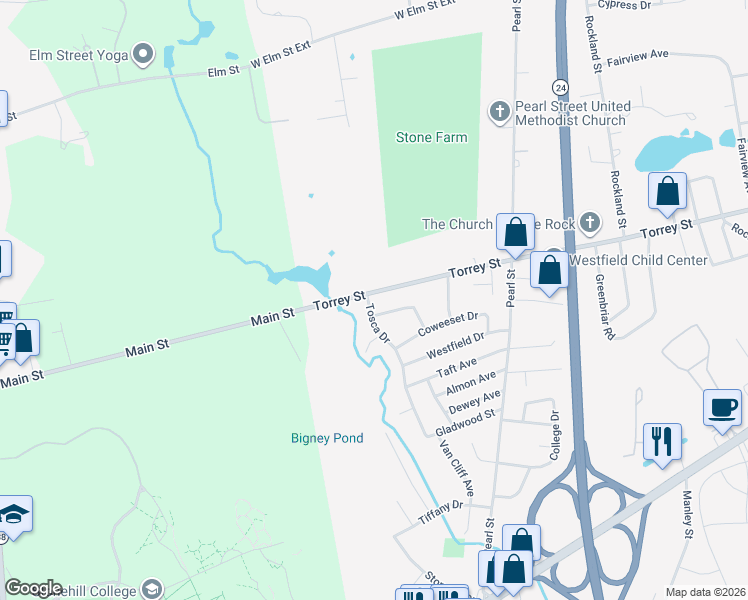 map of restaurants, bars, coffee shops, grocery stores, and more near 15 Tosca Drive in Brockton