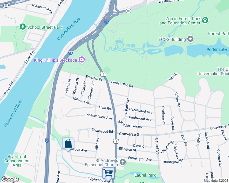 map of restaurants, bars, coffee shops, grocery stores, and more near 23 Fernleaf Avenue in Longmeadow