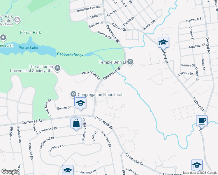 map of restaurants, bars, coffee shops, grocery stores, and more near 40 Halifax Court in Springfield