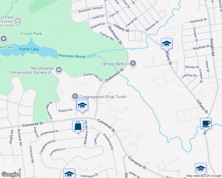 map of restaurants, bars, coffee shops, grocery stores, and more near 29 Jamestown Drive in Springfield