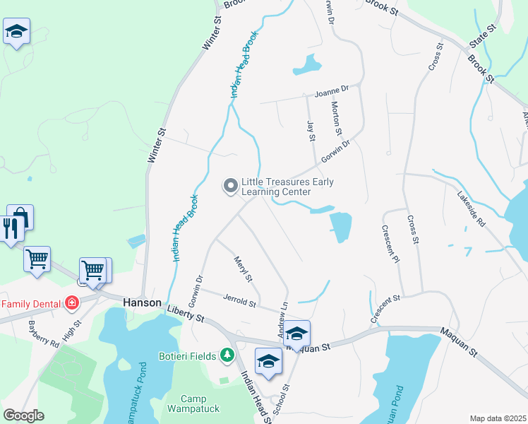 map of restaurants, bars, coffee shops, grocery stores, and more near 52 Richard Road in Hanson