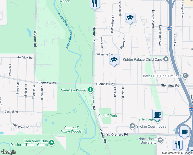 map of restaurants, bars, coffee shops, grocery stores, and more near 446 Glenview Road in Glenview