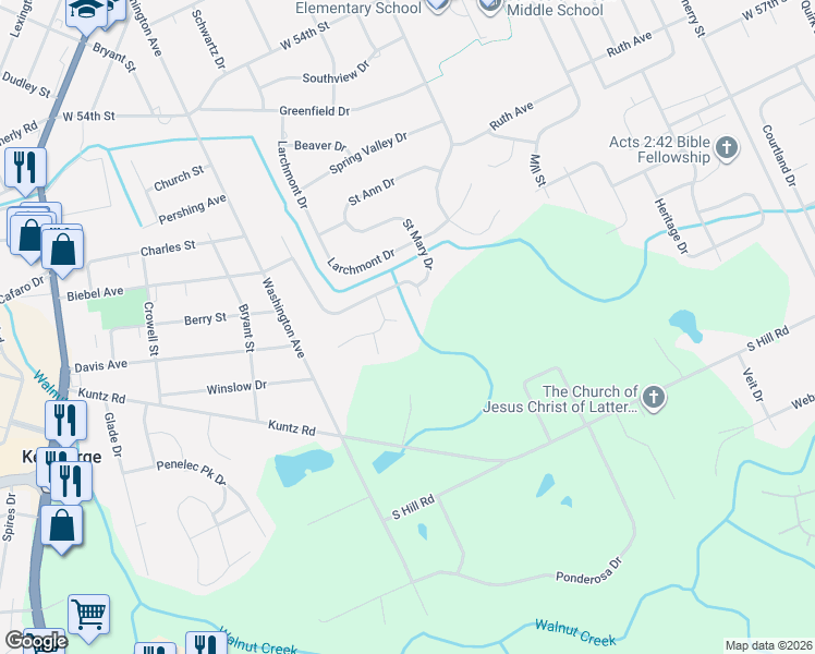 map of restaurants, bars, coffee shops, grocery stores, and more near 5899 Dogwood Drive in Erie
