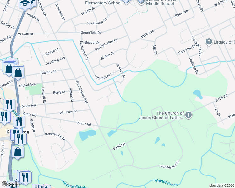 map of restaurants, bars, coffee shops, grocery stores, and more near 5899 Dogwood Drive in Erie