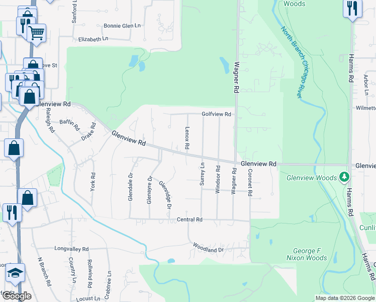 map of restaurants, bars, coffee shops, grocery stores, and more near 809 Lenox Road in Glenview