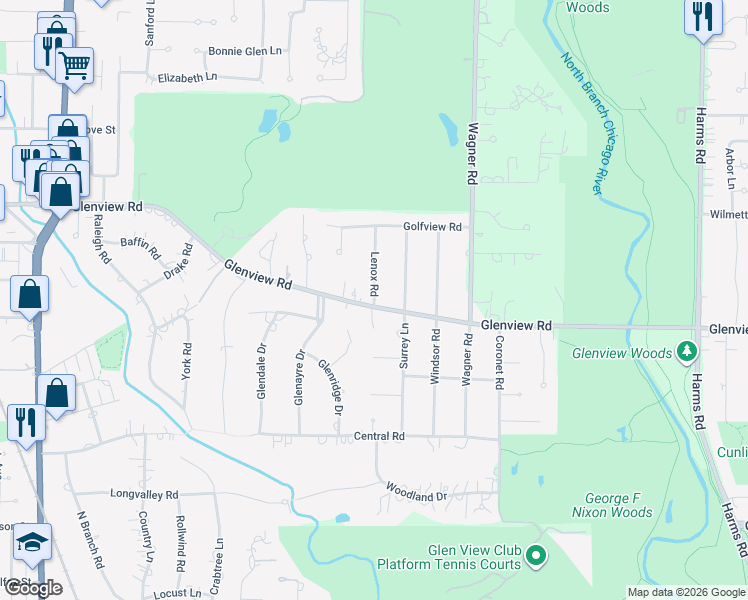 map of restaurants, bars, coffee shops, grocery stores, and more near 822 Lenox Road in Glenview