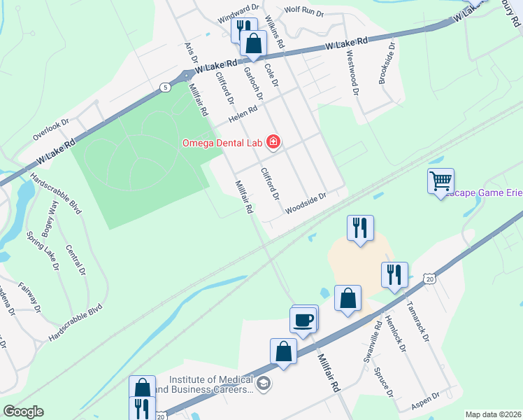 map of restaurants, bars, coffee shops, grocery stores, and more near 1910 Clifford Dr in Erie