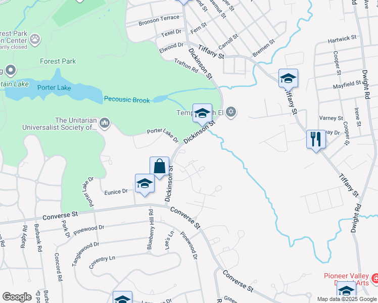 map of restaurants, bars, coffee shops, grocery stores, and more near 1085 Dickinson Street in Springfield