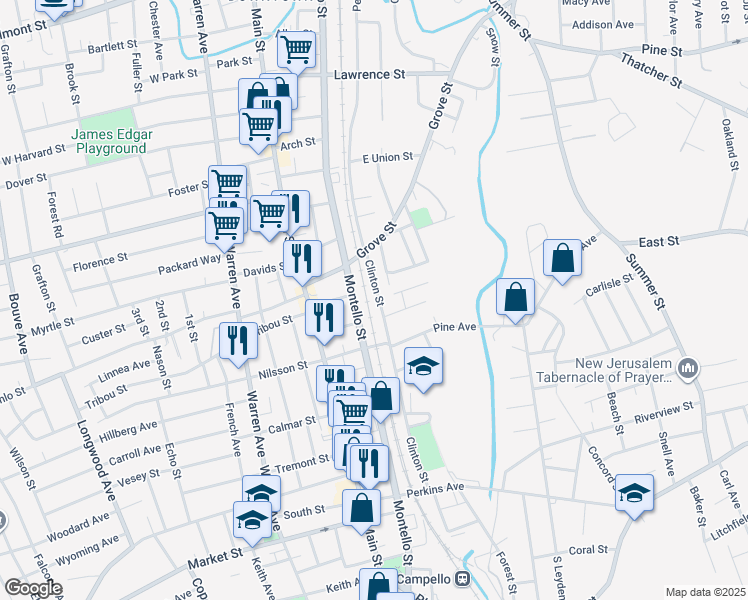 map of restaurants, bars, coffee shops, grocery stores, and more near 43 Clinton Street in Brockton