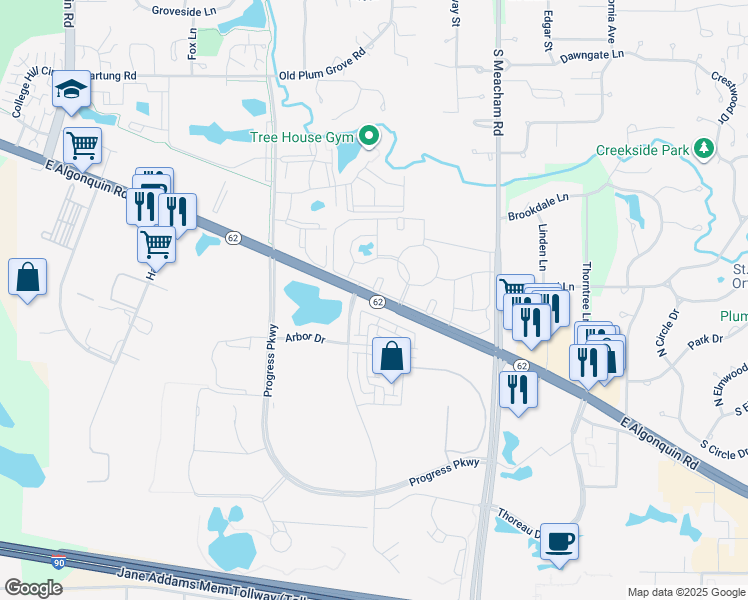 map of restaurants, bars, coffee shops, grocery stores, and more near 1235 East Algonquin Road in Schaumburg