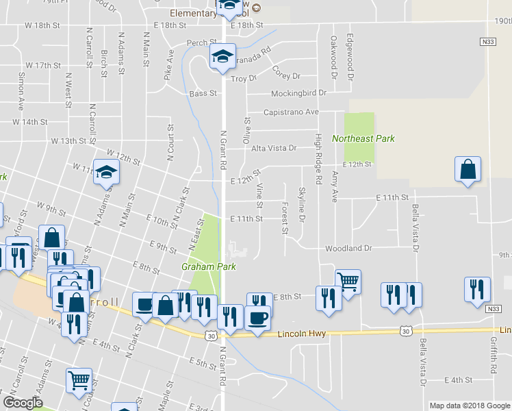 map of restaurants, bars, coffee shops, grocery stores, and more near 548 Parkview Drive in Carroll