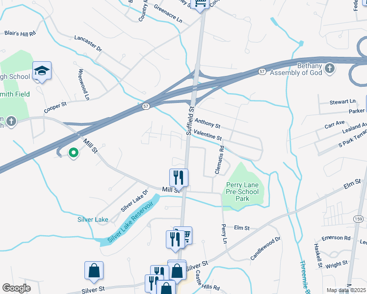 map of restaurants, bars, coffee shops, grocery stores, and more near 567 Massachusetts 75 in Agawam