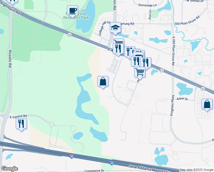 map of restaurants, bars, coffee shops, grocery stores, and more near in Hoffman Estates