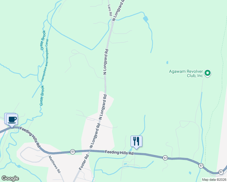 map of restaurants, bars, coffee shops, grocery stores, and more near 48 North Longyard Road in Southwick