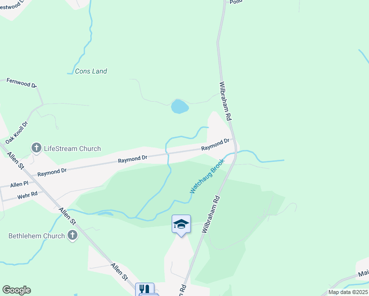 map of restaurants, bars, coffee shops, grocery stores, and more near 149 Raymond Drive in Hampden