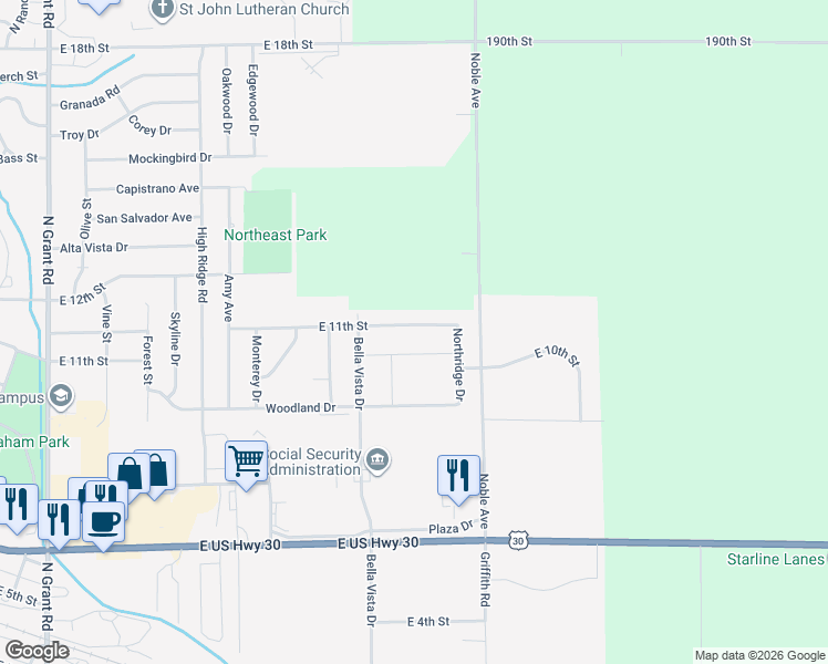 map of restaurants, bars, coffee shops, grocery stores, and more near 1508 East 11th Street in Carroll