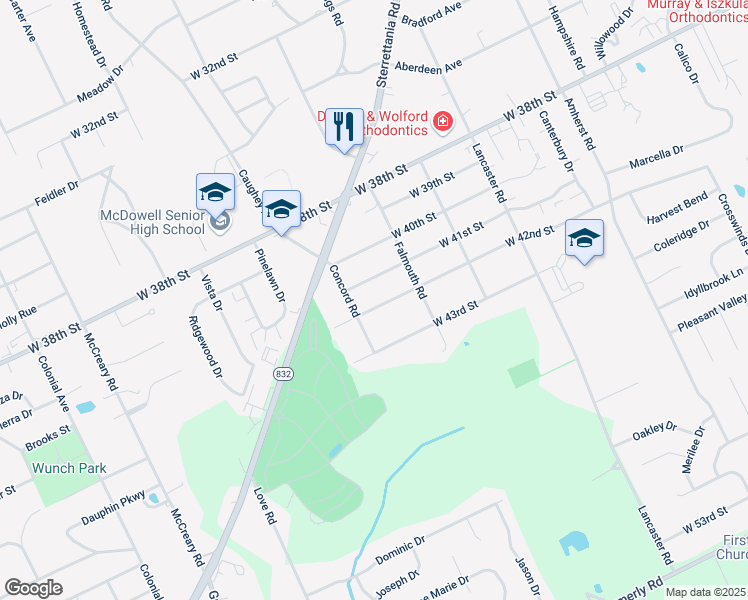 map of restaurants, bars, coffee shops, grocery stores, and more near 3448 West 42nd Street in Erie