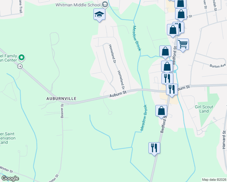 map of restaurants, bars, coffee shops, grocery stores, and more near 601 Hogg Memorial Drive in Whitman