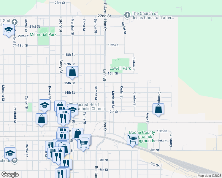 map of restaurants, bars, coffee shops, grocery stores, and more near 1409 Meridian Street in Boone