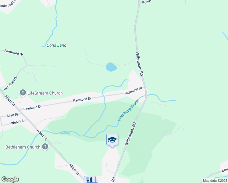 map of restaurants, bars, coffee shops, grocery stores, and more near 149 Raymond Drive in Hampden