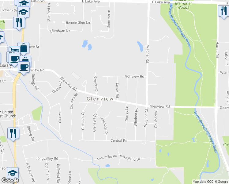 map of restaurants, bars, coffee shops, grocery stores, and more near 822 Lenox Road in Glenview