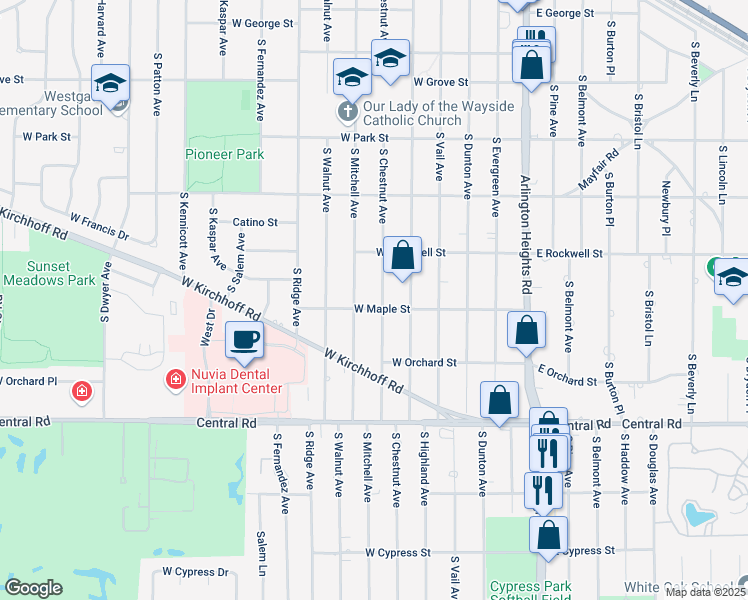 map of restaurants, bars, coffee shops, grocery stores, and more near 742 South Chestnut Avenue in Arlington Heights