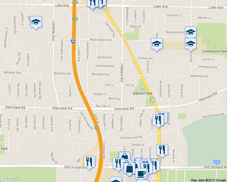 map of restaurants, bars, coffee shops, grocery stores, and more near 3120 Temple Lane in Wilmette
