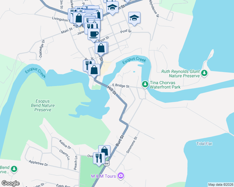 map of restaurants, bars, coffee shops, grocery stores, and more near 51 Hill Street in Saugerties