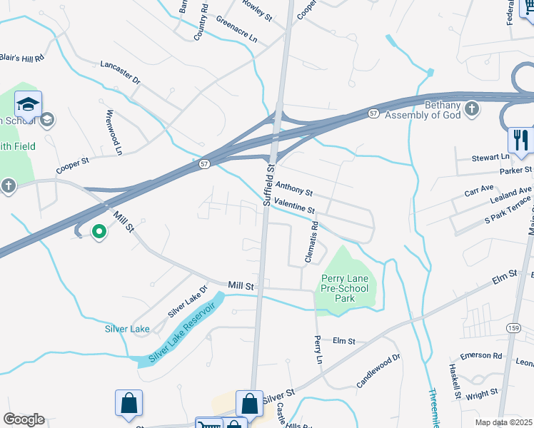 map of restaurants, bars, coffee shops, grocery stores, and more near 567 Massachusetts 75 in Agawam