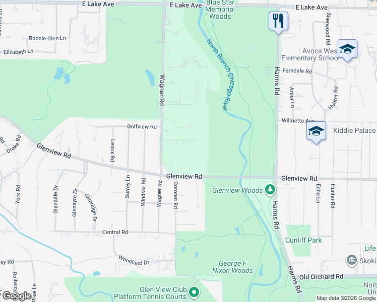 map of restaurants, bars, coffee shops, grocery stores, and more near 809 Greenacres Lane in Glenview