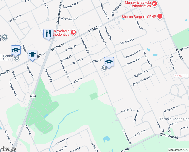 map of restaurants, bars, coffee shops, grocery stores, and more near 3219 W 43rd St in Erie