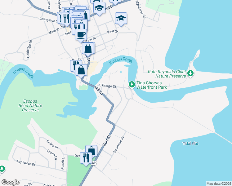 map of restaurants, bars, coffee shops, grocery stores, and more near 14 Underwood Street in Saugerties