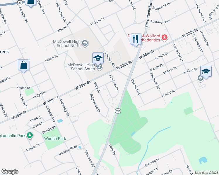 map of restaurants, bars, coffee shops, grocery stores, and more near 3915 Greenway Dr in Erie