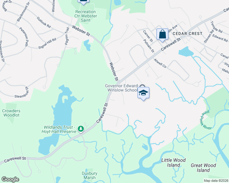 map of restaurants, bars, coffee shops, grocery stores, and more near 643 Careswell Street in Marshfield
