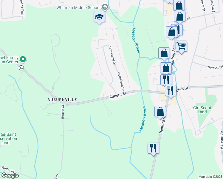 map of restaurants, bars, coffee shops, grocery stores, and more near 601 Hogg Memorial Drive in Whitman