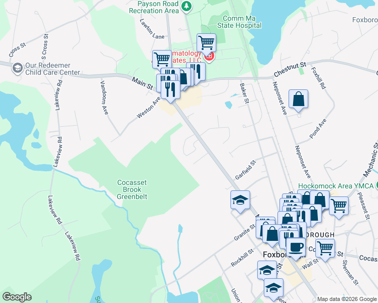 map of restaurants, bars, coffee shops, grocery stores, and more near 7 Daniel Carpenter Court in Foxborough