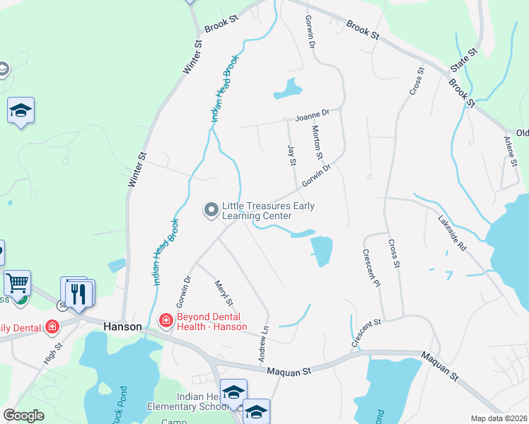 map of restaurants, bars, coffee shops, grocery stores, and more near 252 Gorwin Drive in Hanson