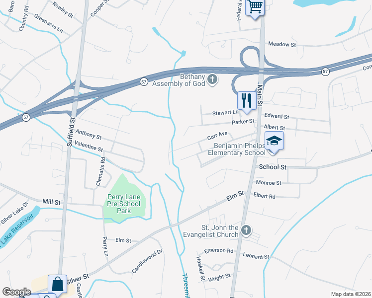 map of restaurants, bars, coffee shops, grocery stores, and more near 99 Carr Avenue in Agawam