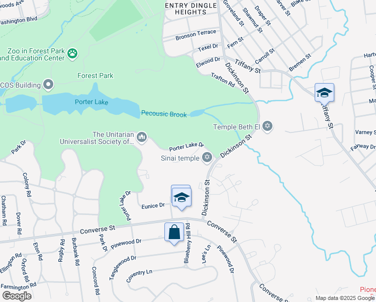 map of restaurants, bars, coffee shops, grocery stores, and more near 415 Porter Lake Drive in Springfield