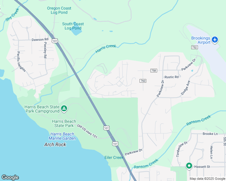 map of restaurants, bars, coffee shops, grocery stores, and more near 1410 Glenwood Drive in Brookings